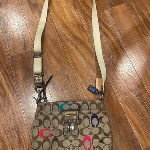 Vintage Coach Multicolor Accents Brown Crossbody Bag
